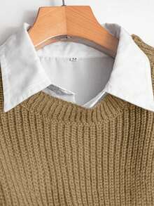 GlowEve 女式纯色罗纹针织毛衣和裙子套装（不含衬衫）