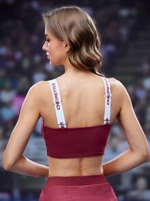 SHEIN Sports 女士字母提花休闲健身跑步舒适透气运动文胸 - 酒紅色 - 查看 2