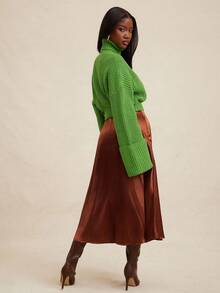 NYA SZN 长袖高领露脐上衣，宽松罗纹针织面料，弹力收腰设计，日常休闲街头风，简约大方，商务休闲，适合办公室、教师、返校季、秋冬季穿着，通勤、节日等场合皆宜，女士必备。 - 綠色 - 查看 2