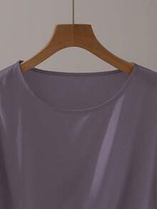 Franclia 优雅短袖圆领荷叶边蝴蝶结衬衫，卡其色，春夏