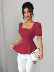 Elenzga 新款时尚百搭法式蝴蝶结灯笼袖优雅提花面料女式衬衫