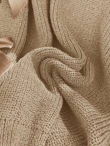 Firerie Plus Size Loose Knit Sweater With Hollow Bow Knot Decor, Plus Size Cute Fall Pullover In Beige Brown Sweater Brown Long Sleeve Top/Winter - Khaki - View 7