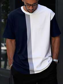 Manfinity Homme Maglietta casual a blocchi di colore, taglia comoda, per uomo, estiva