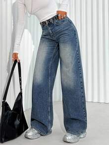 EURMUSE JEANS DE PIERNA ANCHA Y CINTURA ALTA PARA MUJER - Azul lavado medio - Ver 4