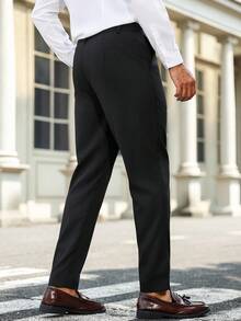 Manfinity Mode Quần âu ống đứng màu trơn dành cho nam, quần tây đen, quà tặng bạn trai/chồng, quà tặng kỷ niệm, tiền cũ - màu đen - Xem 3