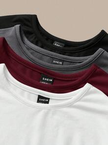 SHEIN BASICS 4pcs/Set Casual Solid Color Knit Round Neck Short Sleeve Fitted Cropped Women T-Shirts