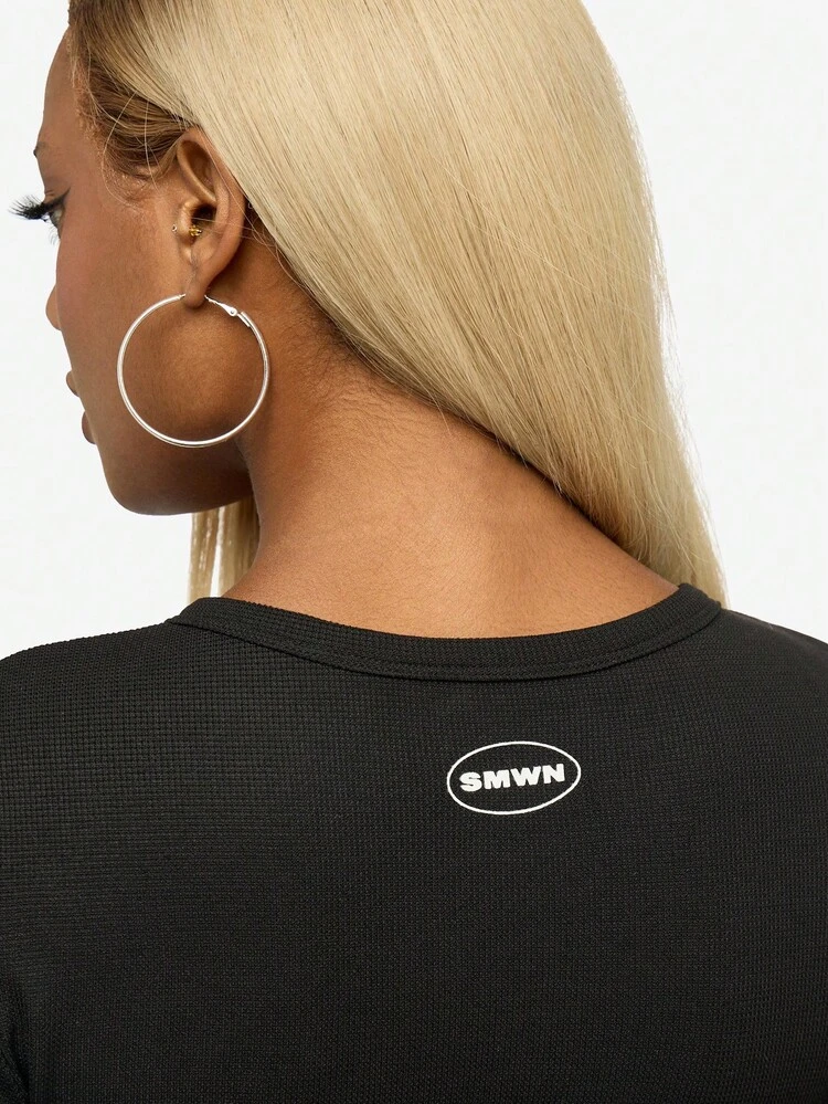 SUMWON WOMEN Long Sleeve Waffle Henley With Buttons