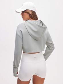 Eassivo Eassivo Women's Cropped Zip-Up Hoodie In Gray Green For Active Wear - Grey - View 2