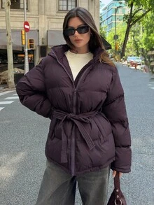 Aloruh معطف نسائي كاجوال طويل الأكمام مزود بسحاب وقبعة، لون بنفسجي غامق، معاطف شتوية، خريف، شتاء للنساء، كاجوال للنساء، معطف أنيق، كاجوال عمل للمرأة ذات المنحنيات، معطف للتنقل اليومي، طراز المال القديم، معطف أحادي اللون - الأرجواني - مشاهدة 5