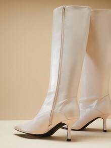 SHUZIA Women's Glamorous Sexy Pointy Toe Kitten Heel Mid-Calf Boots - White - View 4