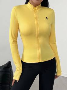 Celisse 刺绣立领修身夹克 - 黃色 - 查看 6