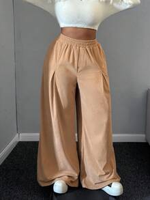 Maweii Plus Size Women Fall Loose High Waist Straight Leg Casual Pants - Khaki - View 4