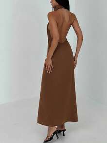 Aloruh New Sexy Backless Sleeveless Off-Shoulder Ruched Decor Slimming Concealed Belly Long Cocktail Party Music Festival Versatile Relaxed Fit Vintage Eggplant Purple Flowy Dress,Dresses For Women Party