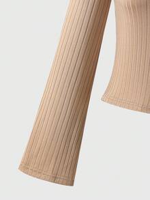 休闲度假简约时尚罗纹面料青少年女孩T恤 - 黑色 - 查看 4