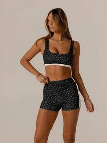 Aralina 休闲装对比波尔卡圆点套装可爱夏季短裤和可爱夏季上衣完美的机场装，适合女性和 7 月 4 日 - 黑與白 - 查看 4