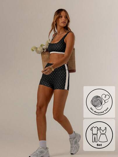 Aralina 休闲装对比波尔卡圆点套装可爱夏季短裤和可爱夏季上衣完美的机场装，适合女性和 7 月 4 日