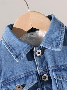 SHEIN Playful Pals 女婴休闲牛仔外套，带保暖内衬，秋冬季女婴冬装外套 - 霧霾藍 - 查看 6