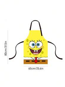 SpongeBob SquarePants | SHEIN 1 pieza Delantal con estampado de dibujos animados, material resistente al agua y al aceite, cómodo y suave, esencial para la cocina y la repostería, adecuado tanto para hombres como para mujeres - Amarillo - Ver 3