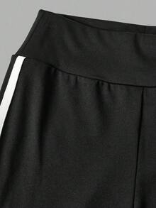 SHEIN Girlism Tween 女童高腰紧身弹力休闲瑜伽裤，带口袋，百搭喇叭裤，适合日常穿着 - 黑色 - 查看 3