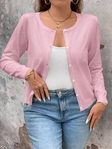 EMERY ROSE Áo khoác cardigan màu trơn đa năng thường ngày cỡ lớn - Hồng - Xem 6