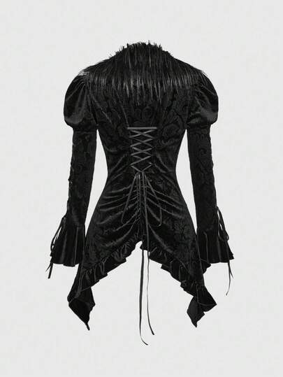 Goth Manteau long à capuche style gothique avec ourlet asymétrique en patchwork de fausse fourrure pour femmes, pour l'hiver