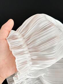 SHEIN 2pcs Women's Sexy Lingerie Set, Ruffle Trim Wireless Tie Front Crop Top And Ruffle Trim Shorts - White - View 7