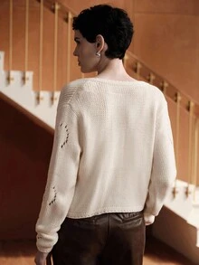 Uhlyne Uhlyne Áo len cardigan dáng ôm màu be, cổ tròn, tay dài, tay lỡ, phong cách Pháp, lãng mạn, tối giản, thanh lịch, thoải mái, thường ngày, đa năng, thủ công 3D, phù hợp cho mùa thu/đông - Màu be - Xem 3