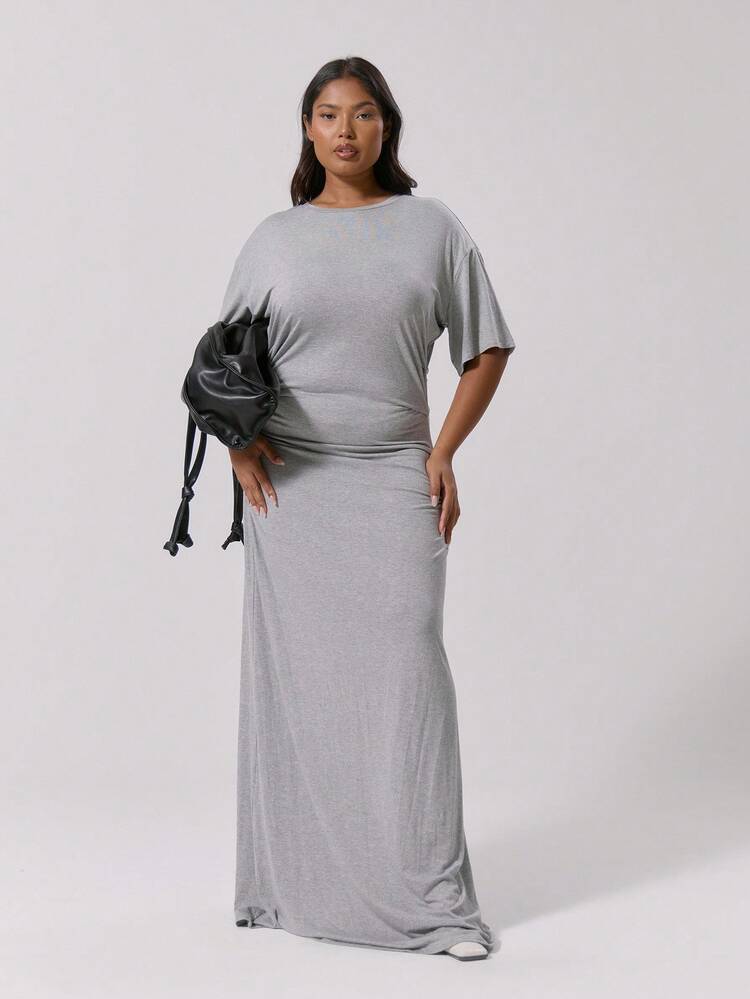 ruched t shirt dress plus size Sage Plus Cotton Elastane Ruched T-shirt Dress