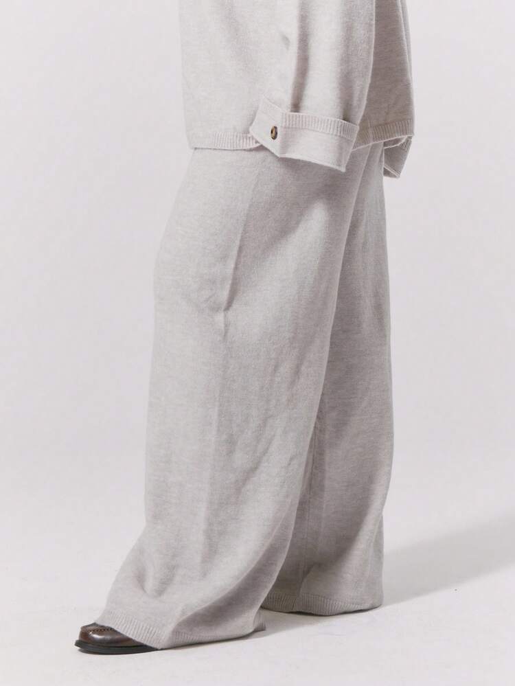 MUSERA 大码翻边阔腿针织裤，可爱性感街头风，适合夜间外出、晚宴派对等场合，尽显优雅气质。 - 卡其色 - 查看 3