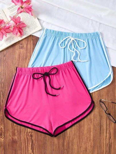 2 件套女士休闲运动撞色装饰休闲裤套装女士休闲短裤女士短裤