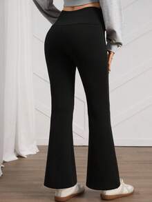 SHEIN LUNE Leggings ajustados con vuelo y forro térmico para mujer, cintura en V, color negro de moda - Negro - Ver 6