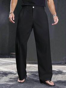 Manfinity Homme Pantalones casuales rectos, suaves y ligeros para hombre, para verano y otoño - Negro - Ver 6