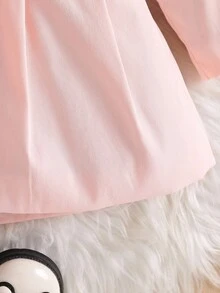 SHEIN 女婴仿毛领蝴蝶结装饰羊毛夹克，秋冬款 - 彩色 - 查看 5