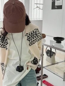 Dazy Kids Cardigan Kasual Blok Warna Serbaguna untuk Remaja Perempuan - Krem - View 5