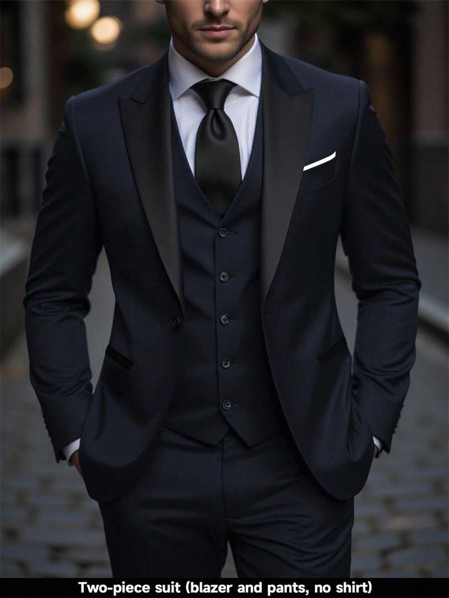 Calvornis 男士商务休闲翻领长袖夹克和裤子套装