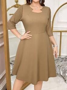 Gownix 大码优雅派对金属银色拼布连衣裙 - 棕色 - 查看 6