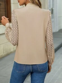 EMERY ROSE Women's Casual Long Sleeve Shirt, Versatile For Daily Wear And Commuting - Khaki - View 2