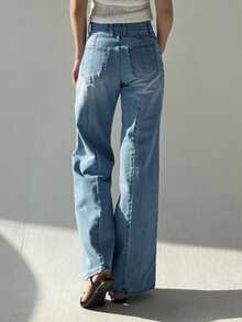 DAZY 女士水洗浅色长款牛仔裤，四季皆宜 - 深色水洗藍 - 查看 2