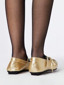 ROMWE Giày Mary Jane mũi kín dành cho nữ, phong cách Punk Goth, mũi nhọn, quai chéo gợi cảm, giày bệt công sở trang trọng - Vàng - Xem 5