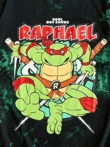 ROMWE MEN TEENAGE MUTANT NINJA TURTLES X ROMWE Camiseta masculina casual com estampa de tartaruga tie-dye e gola redonda, manga curta, verão - Verde - Ver 4