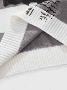 ROMWE MEN Goth Áo len cổ tròn tay dài họa tiết dơi sọc thường ngày cho nam, mùa thu/đông - Xám - Xem 5