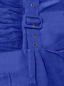 EMERY ROSE Women's Solid Color Waist Belt Decor Short Sleeve Lightweight Jacket - Blue - View 5