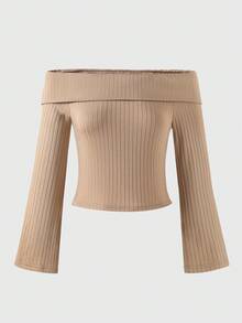 休闲度假简约时尚罗纹面料青少年女孩T恤 - 黑色 - 查看 2