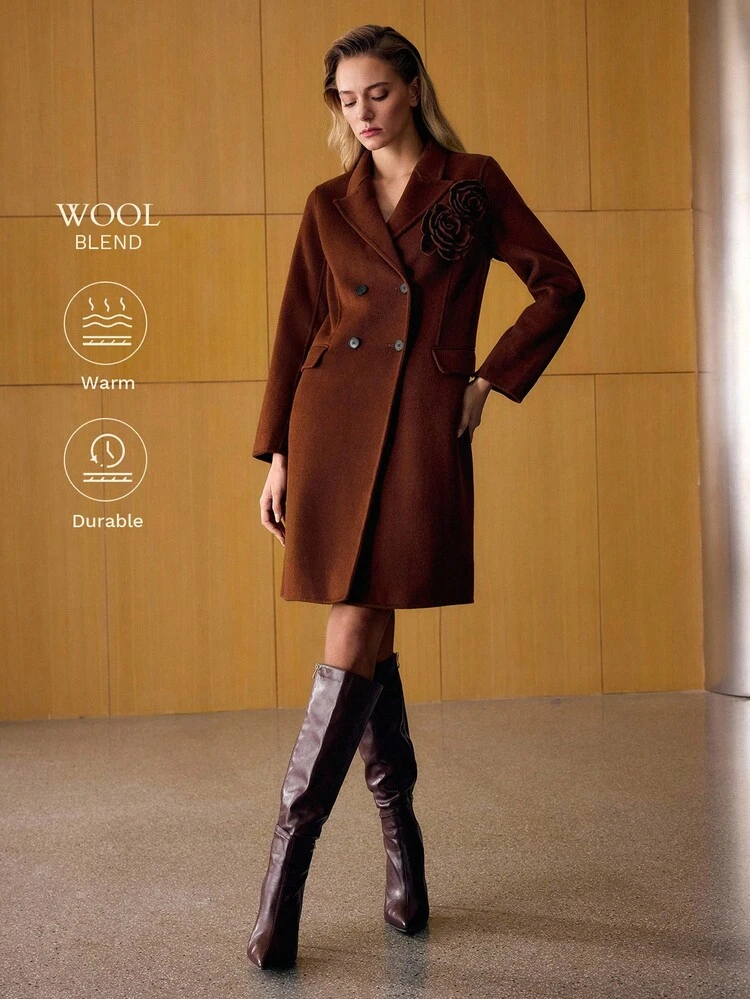 WOOL STEREO FLORAL DOUBLE-BREASTED OVERCOAT