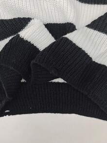 SHEIN 青少年女孩条纹针织两件套，毛衣和裤子套装，时尚休闲冬季服装 - 黑色 - 查看 8