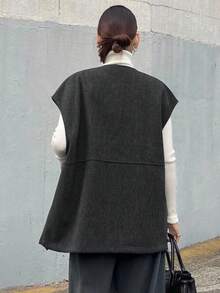 FRIFUL 女士圆领背心开襟羊毛面料宽松休闲夹克