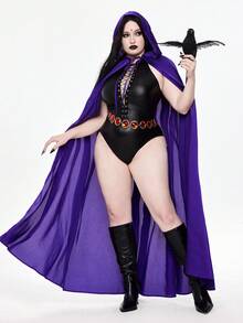 ROMWE Avant 大码女式万圣节派对俱乐部服装性感系带露背紧身衣 + 披肩两件套