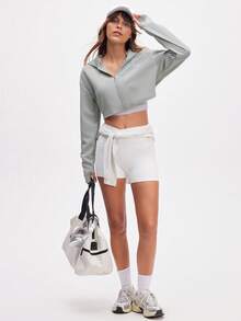 Eassivo Eassivo Women's Cropped Zip-Up Hoodie In Gray Green For Active Wear - Grey - View 7