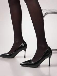 SHUZIA 现代经典女式 4 英寸细高跟尖头素食漆皮黑色高跟鞋 - 永恒优雅，大胆前卫。 - 黑色 - 查看 7