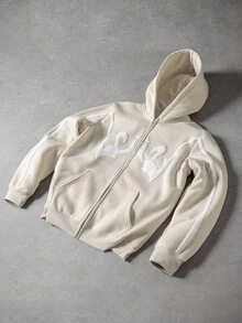 PAVTROS Manfinity Streetrush Casual Loose Zip-Up Long Sleeve Hoodies For Men, Streetwear, Fall - Apricot - View 3